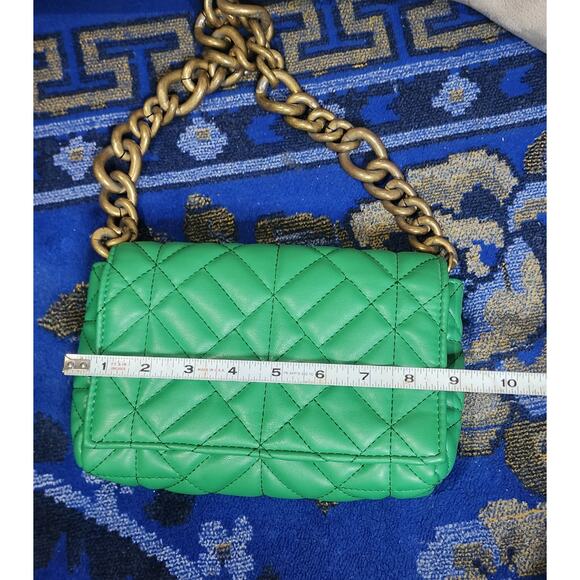 Zara Green Faux Leather Rectangle Medium Size Gold rustic Chain Shoulder Bag - Picture 8 of 11
